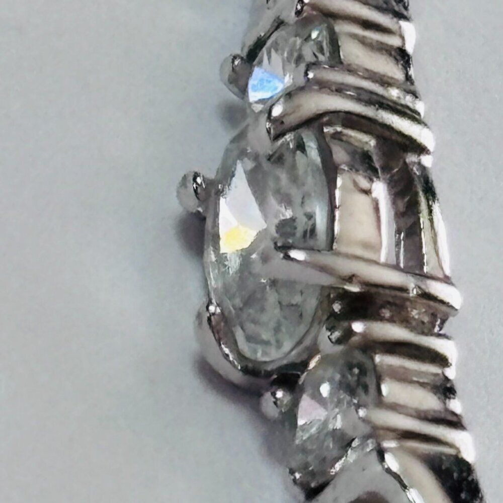 Silver Tone Oval & Round CZ Link Bracelet 7” Box Clasp Sparkle - Picture 6 of 13